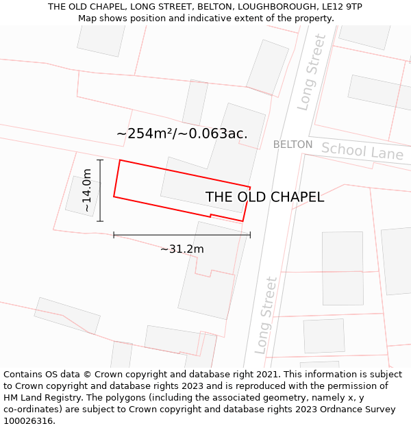 THE OLD CHAPEL, LONG STREET, BELTON, LOUGHBOROUGH, LE12 9TP: Plot and title map