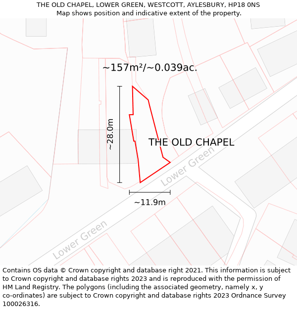 THE OLD CHAPEL, LOWER GREEN, WESTCOTT, AYLESBURY, HP18 0NS: Plot and title map