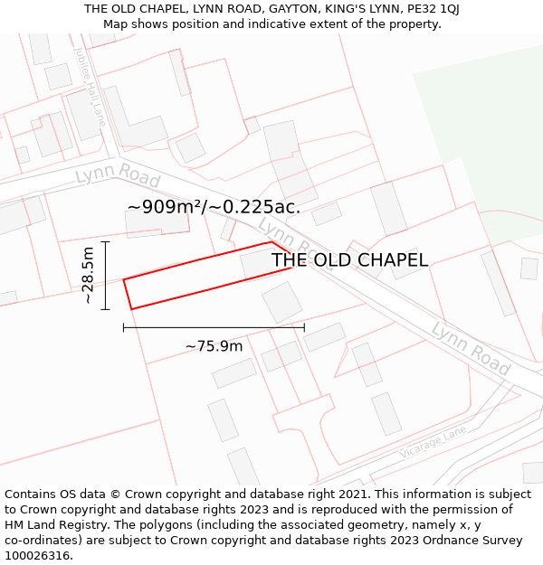 THE OLD CHAPEL, LYNN ROAD, GAYTON, KING'S LYNN, PE32 1QJ: Plot and title map