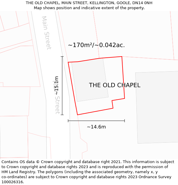 THE OLD CHAPEL, MAIN STREET, KELLINGTON, GOOLE, DN14 0NH: Plot and title map