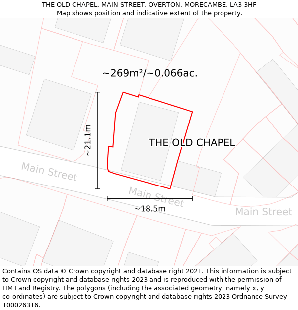 THE OLD CHAPEL, MAIN STREET, OVERTON, MORECAMBE, LA3 3HF: Plot and title map