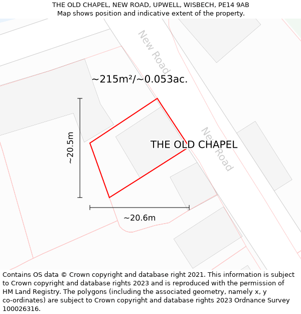 THE OLD CHAPEL, NEW ROAD, UPWELL, WISBECH, PE14 9AB: Plot and title map