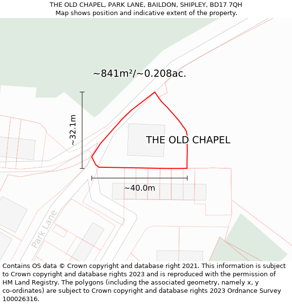 THE OLD CHAPEL, PARK LANE, BAILDON, SHIPLEY, BD17 7QH: Plot and title map