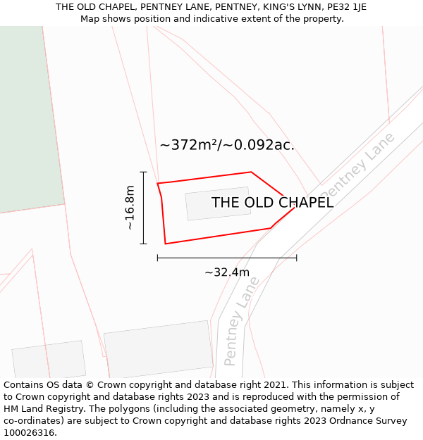 THE OLD CHAPEL, PENTNEY LANE, PENTNEY, KING'S LYNN, PE32 1JE: Plot and title map