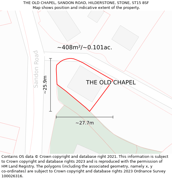 THE OLD CHAPEL, SANDON ROAD, HILDERSTONE, STONE, ST15 8SF: Plot and title map