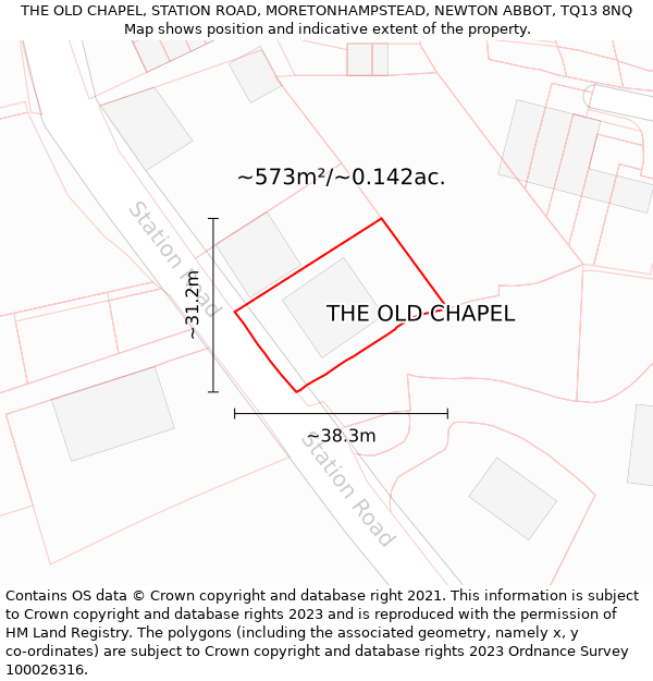 THE OLD CHAPEL, STATION ROAD, MORETONHAMPSTEAD, NEWTON ABBOT, TQ13 8NQ: Plot and title map
