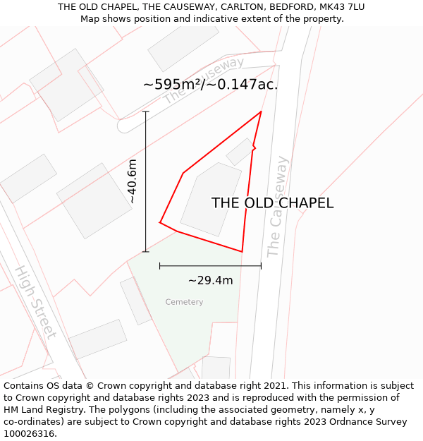 THE OLD CHAPEL, THE CAUSEWAY, CARLTON, BEDFORD, MK43 7LU: Plot and title map