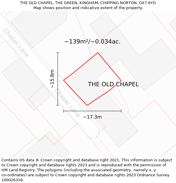 THE OLD CHAPEL, THE GREEN, KINGHAM, CHIPPING NORTON, OX7 6YD: Plot and title map