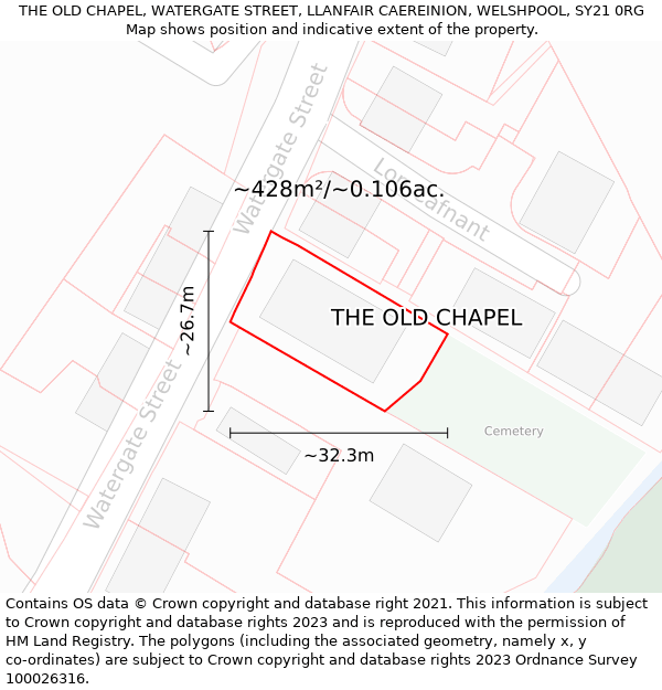 THE OLD CHAPEL, WATERGATE STREET, LLANFAIR CAEREINION, WELSHPOOL, SY21 0RG: Plot and title map