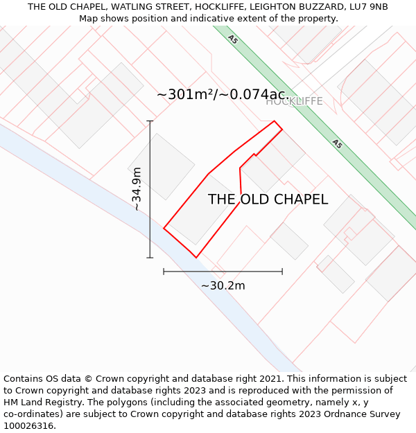 THE OLD CHAPEL, WATLING STREET, HOCKLIFFE, LEIGHTON BUZZARD, LU7 9NB: Plot and title map