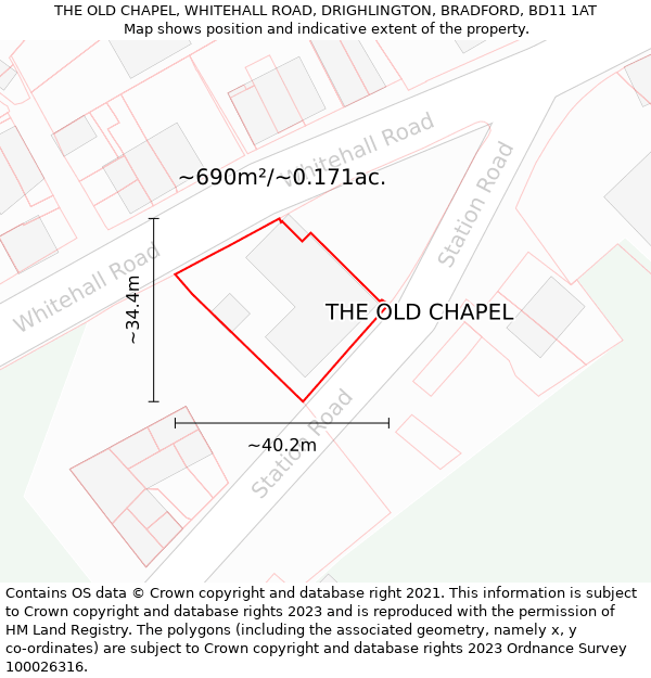 THE OLD CHAPEL, WHITEHALL ROAD, DRIGHLINGTON, BRADFORD, BD11 1AT: Plot and title map