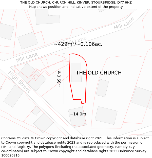 THE OLD CHURCH, CHURCH HILL, KINVER, STOURBRIDGE, DY7 6HZ: Plot and title map