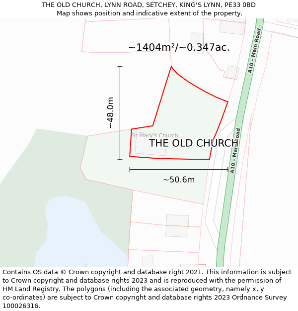 THE OLD CHURCH, LYNN ROAD, SETCHEY, KING'S LYNN, PE33 0BD: Plot and title map