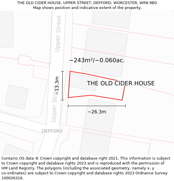 THE OLD CIDER HOUSE, UPPER STREET, DEFFORD, WORCESTER, WR8 9BG: Plot and title map