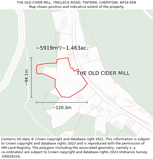 THE OLD CIDER MILL, TRELLECK ROAD, TINTERN, CHEPSTOW, NP16 6SN: Plot and title map