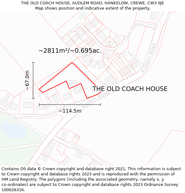 THE OLD COACH HOUSE, AUDLEM ROAD, HANKELOW, CREWE, CW3 0JE: Plot and title map
