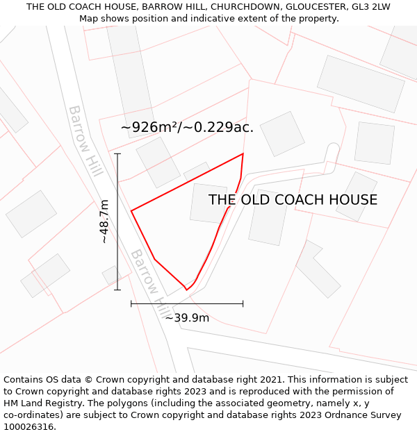 THE OLD COACH HOUSE, BARROW HILL, CHURCHDOWN, GLOUCESTER, GL3 2LW: Plot and title map