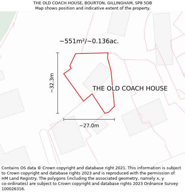 THE OLD COACH HOUSE, BOURTON, GILLINGHAM, SP8 5DB: Plot and title map