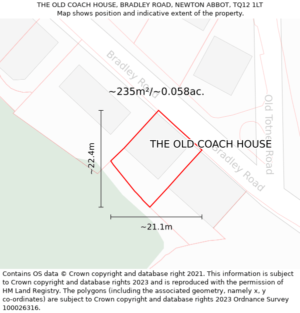 THE OLD COACH HOUSE, BRADLEY ROAD, NEWTON ABBOT, TQ12 1LT: Plot and title map