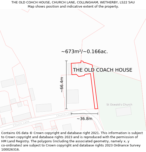 THE OLD COACH HOUSE, CHURCH LANE, COLLINGHAM, WETHERBY, LS22 5AU: Plot and title map