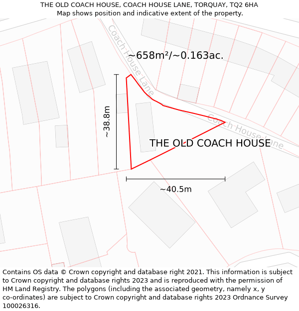 THE OLD COACH HOUSE, COACH HOUSE LANE, TORQUAY, TQ2 6HA: Plot and title map