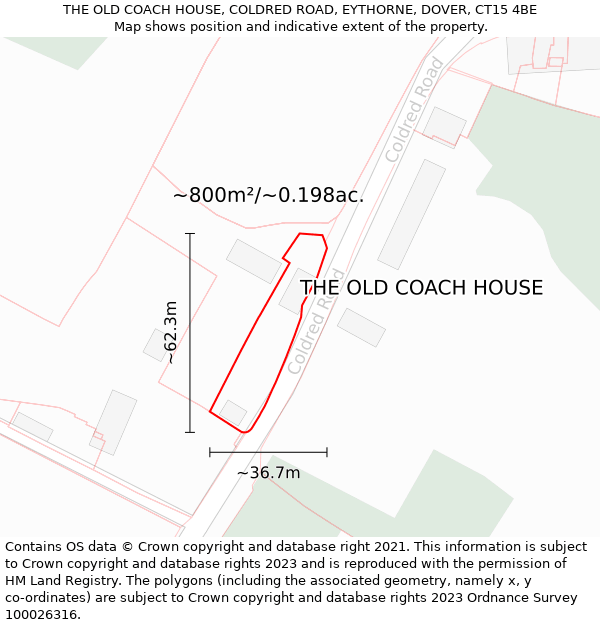 THE OLD COACH HOUSE, COLDRED ROAD, EYTHORNE, DOVER, CT15 4BE: Plot and title map