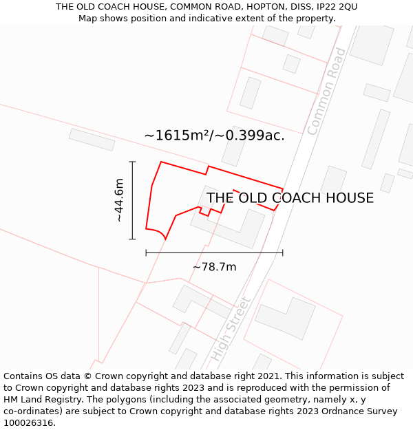 THE OLD COACH HOUSE, COMMON ROAD, HOPTON, DISS, IP22 2QU: Plot and title map