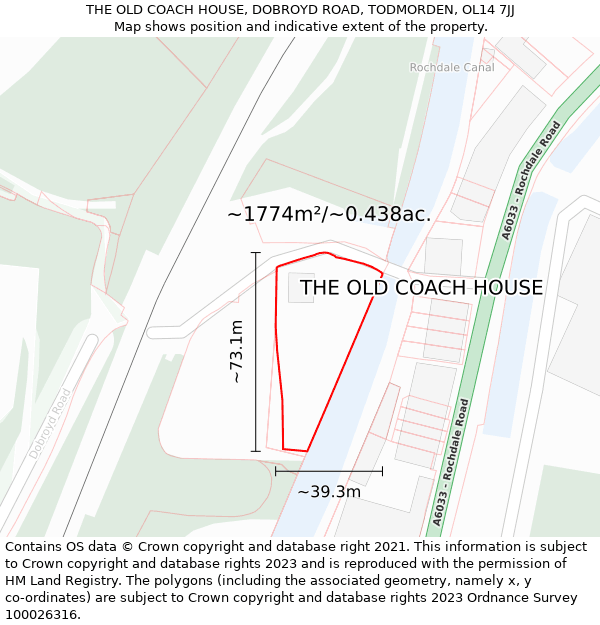 THE OLD COACH HOUSE, DOBROYD ROAD, TODMORDEN, OL14 7JJ: Plot and title map