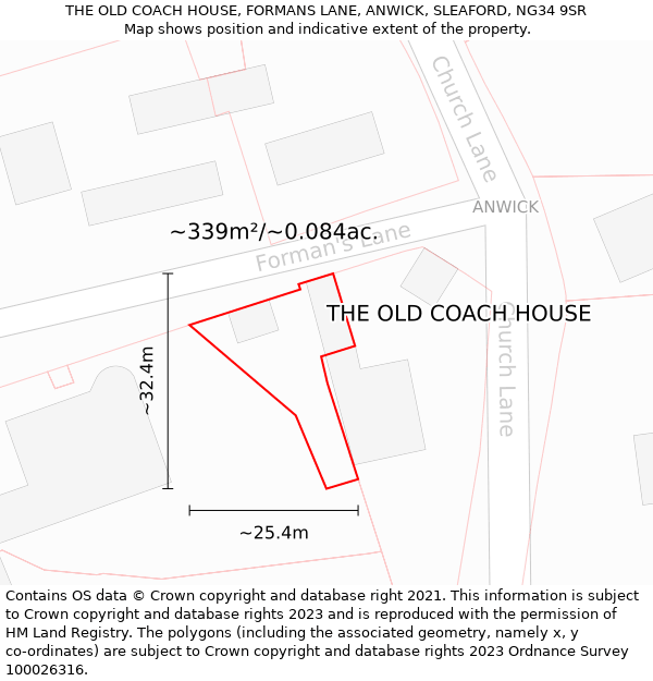 THE OLD COACH HOUSE, FORMANS LANE, ANWICK, SLEAFORD, NG34 9SR: Plot and title map