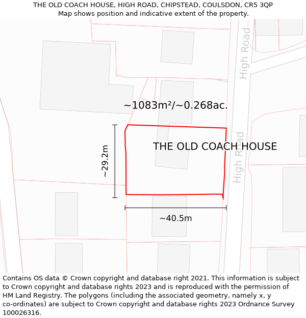 THE OLD COACH HOUSE, HIGH ROAD, CHIPSTEAD, COULSDON, CR5 3QP: Plot and title map