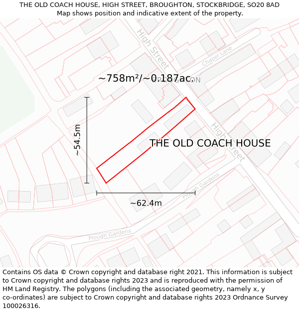 THE OLD COACH HOUSE, HIGH STREET, BROUGHTON, STOCKBRIDGE, SO20 8AD: Plot and title map