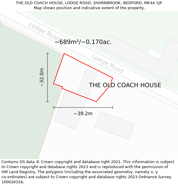 THE OLD COACH HOUSE, LODGE ROAD, SHARNBROOK, BEDFORD, MK44 1JP: Plot and title map