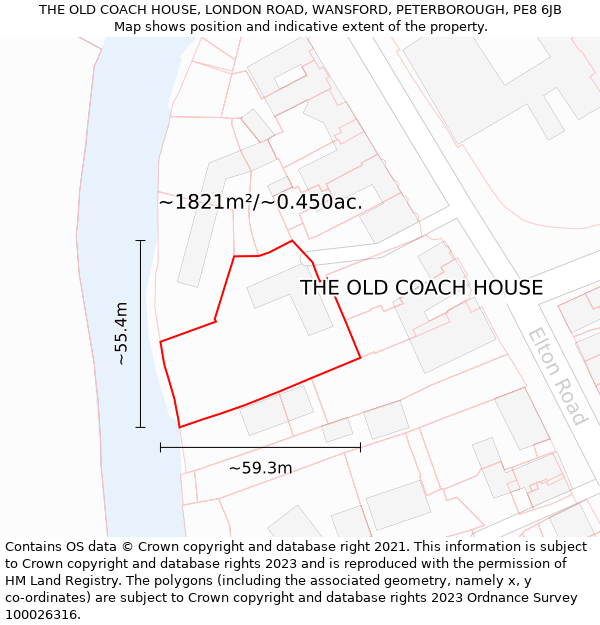 THE OLD COACH HOUSE, LONDON ROAD, WANSFORD, PETERBOROUGH, PE8 6JB: Plot and title map