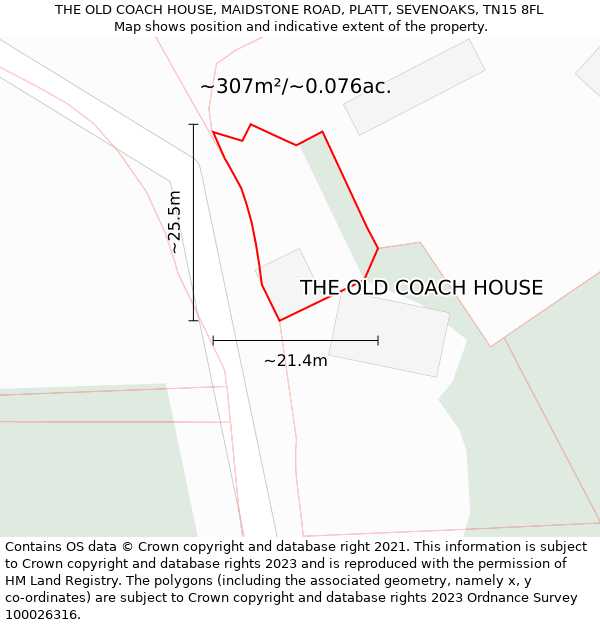 THE OLD COACH HOUSE, MAIDSTONE ROAD, PLATT, SEVENOAKS, TN15 8FL: Plot and title map