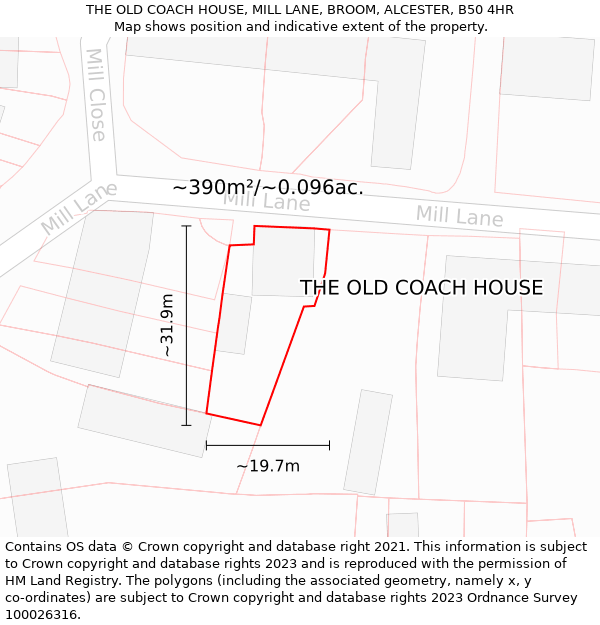 THE OLD COACH HOUSE, MILL LANE, BROOM, ALCESTER, B50 4HR: Plot and title map