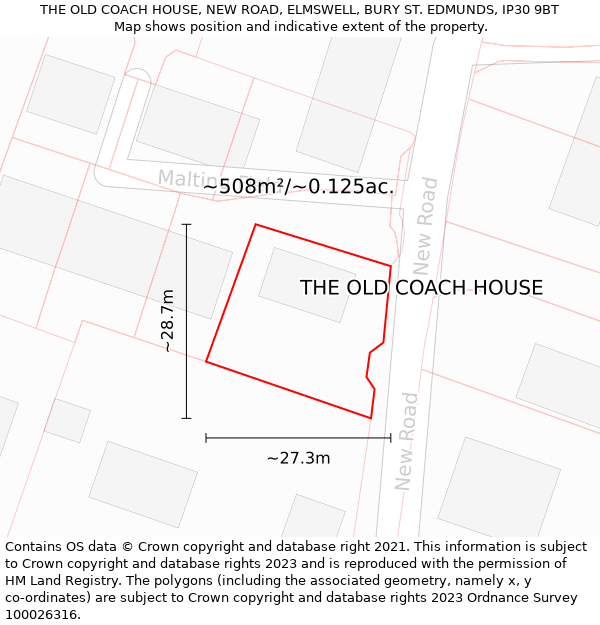 THE OLD COACH HOUSE, NEW ROAD, ELMSWELL, BURY ST. EDMUNDS, IP30 9BT: Plot and title map