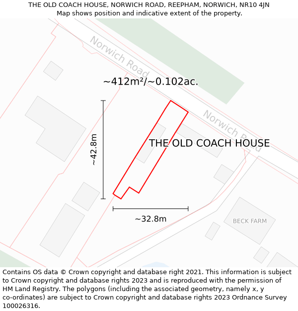 THE OLD COACH HOUSE, NORWICH ROAD, REEPHAM, NORWICH, NR10 4JN: Plot and title map