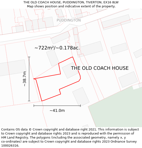 THE OLD COACH HOUSE, PUDDINGTON, TIVERTON, EX16 8LW: Plot and title map