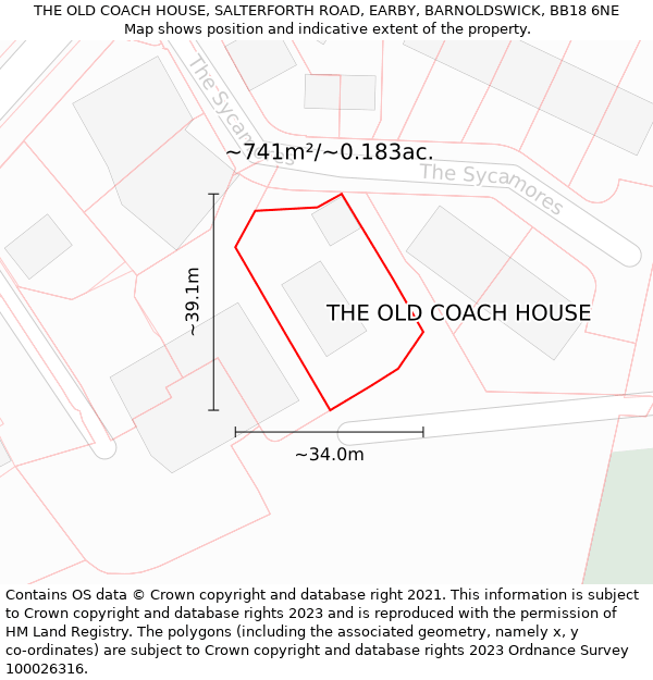 THE OLD COACH HOUSE, SALTERFORTH ROAD, EARBY, BARNOLDSWICK, BB18 6NE: Plot and title map