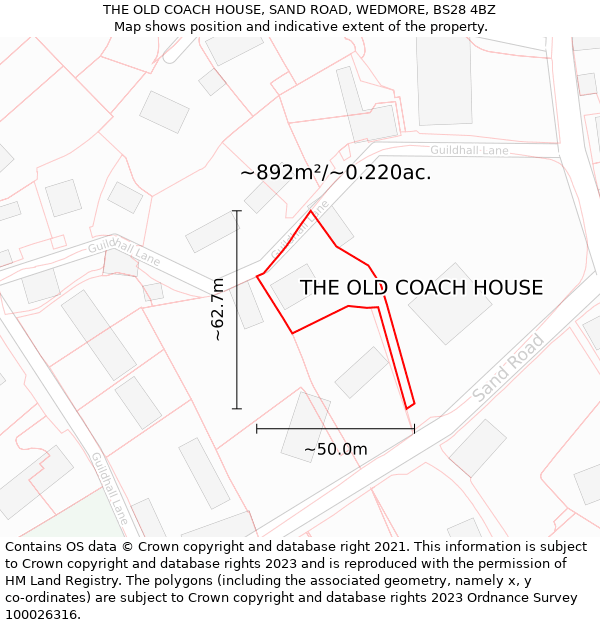 THE OLD COACH HOUSE, SAND ROAD, WEDMORE, BS28 4BZ: Plot and title map