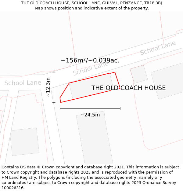 THE OLD COACH HOUSE, SCHOOL LANE, GULVAL, PENZANCE, TR18 3BJ: Plot and title map