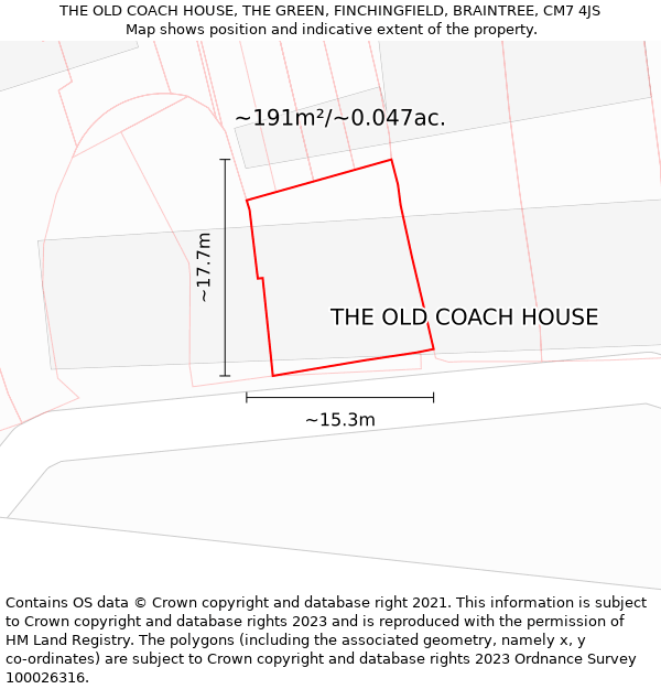 THE OLD COACH HOUSE, THE GREEN, FINCHINGFIELD, BRAINTREE, CM7 4JS: Plot and title map