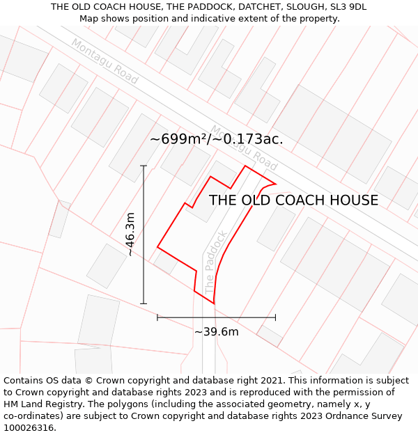 THE OLD COACH HOUSE, THE PADDOCK, DATCHET, SLOUGH, SL3 9DL: Plot and title map