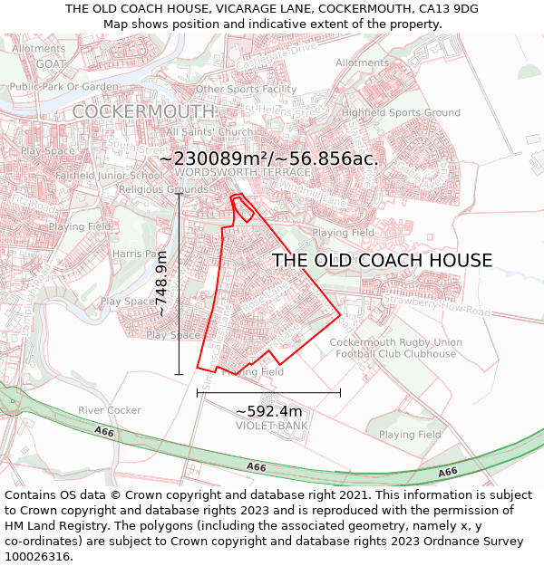 THE OLD COACH HOUSE, VICARAGE LANE, COCKERMOUTH, CA13 9DG: Plot and title map