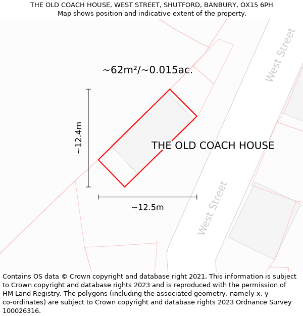 THE OLD COACH HOUSE, WEST STREET, SHUTFORD, BANBURY, OX15 6PH: Plot and title map