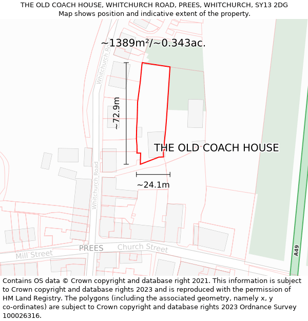 THE OLD COACH HOUSE, WHITCHURCH ROAD, PREES, WHITCHURCH, SY13 2DG: Plot and title map