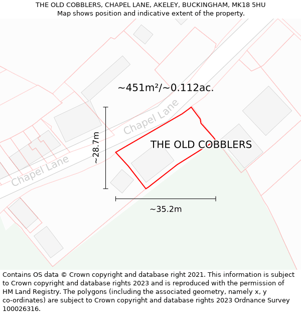 THE OLD COBBLERS, CHAPEL LANE, AKELEY, BUCKINGHAM, MK18 5HU: Plot and title map