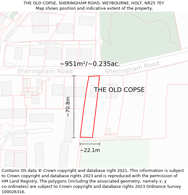 THE OLD COPSE, SHERINGHAM ROAD, WEYBOURNE, HOLT, NR25 7EY: Plot and title map