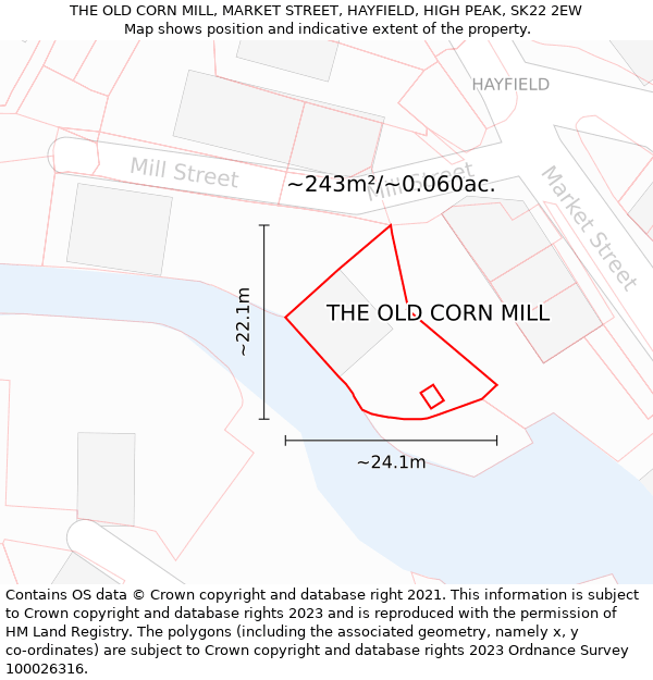 THE OLD CORN MILL, MARKET STREET, HAYFIELD, HIGH PEAK, SK22 2EW: Plot and title map