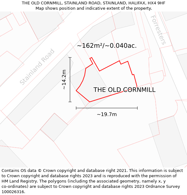 THE OLD CORNMILL, STAINLAND ROAD, STAINLAND, HALIFAX, HX4 9HF: Plot and title map
